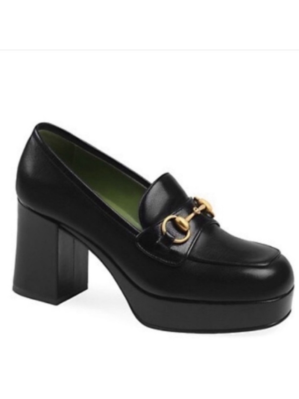 Gucci Houdan Black Leather Horsebit Platform Block Heel Loafers 39 1/2 $849 - Picture 2 of 12